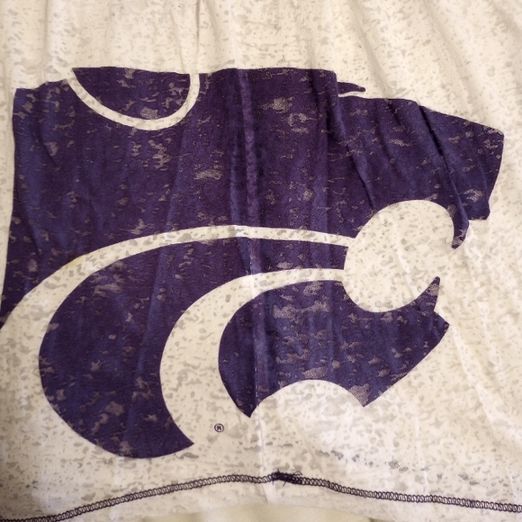 White and Royal Purple burnout baseball tee with KSU powercat - Picture 2 of 2